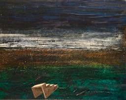 Alluding to Cronin of Meadville 16X19.75 oil and collage 2005 initialed