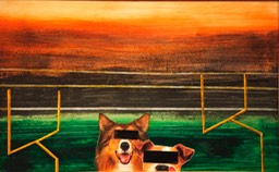 Censored Mascots 15X23 oil with collage on masonite signed