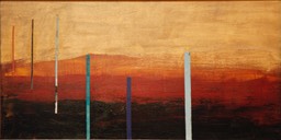 New Mexican border 12X24 oil and collage on masonite 2014 signed