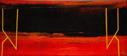 Practice Field 10.75X24 oil and collage on masonite 2008 signed