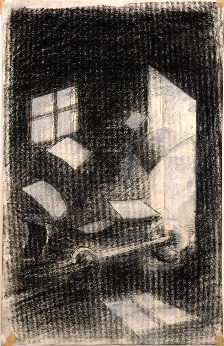 Study For Leaving Quickly 17x11 charcoal and white conte